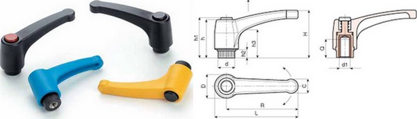 EUROMODEL Indexed clamping lever with platic push button and stainless steel threaded insert