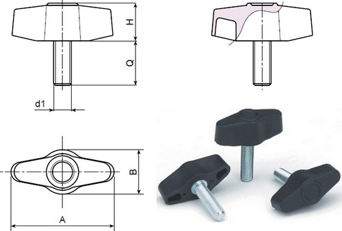 Large wingnut with threaded stud