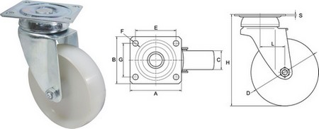 Nylon Wheel Swivel Plate Unbraked Castors