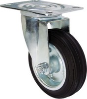 Industrial Castors - Black Rubber Tyre, Steel Centre Swivel Plate